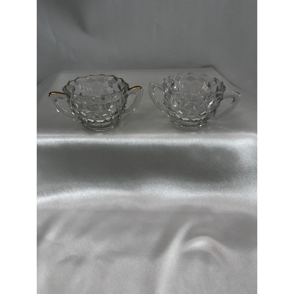 Fostoria‎ American Clear Glass 2 Cream and Sugar Sets Cube Pattern